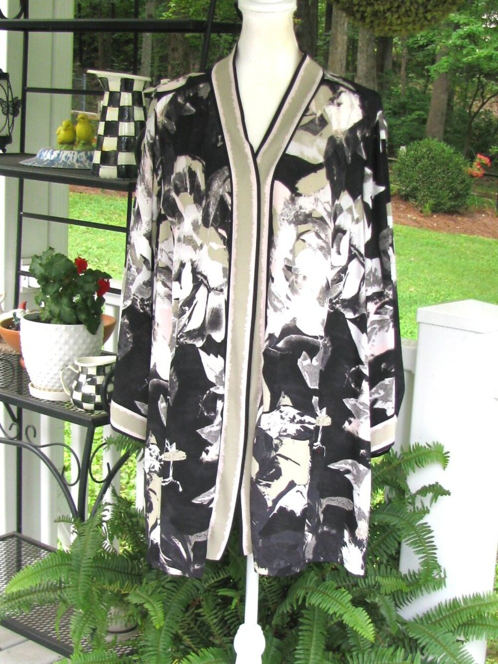 Bob Mackie Wearable Art watercolor kimono cardigan open front 2X polyester style